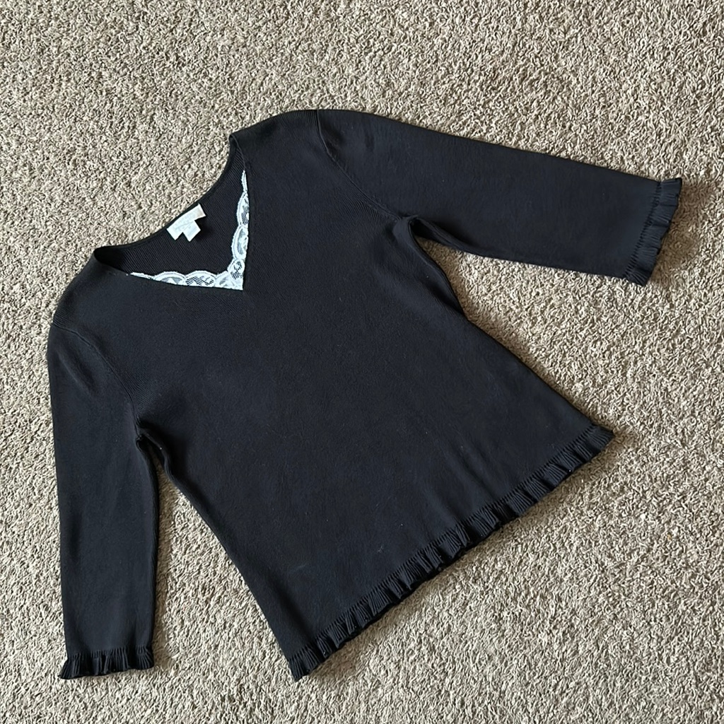 Black Vintage Lace Neck Blouse